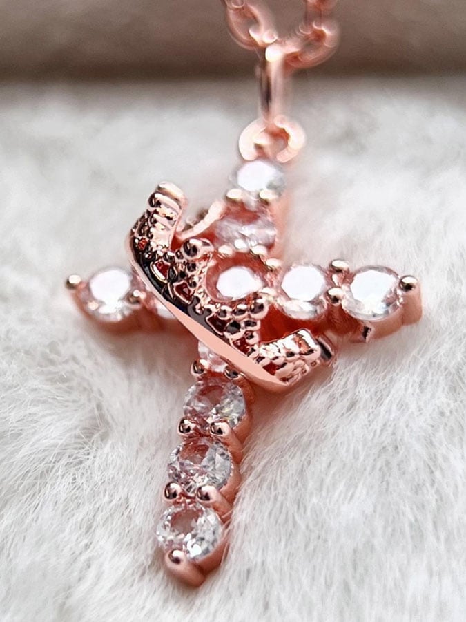 Rotatable Crown Cross Necklace