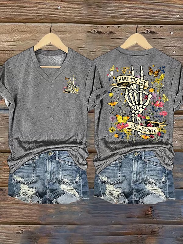 🔥Buy 3 Get 15% Off🔥Women's  Flower skull hand gesture Of WDNC Club We Do Not Care Menopause Perimenopause Print T-Shirt