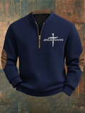 Men's Faith Print Zipper Neck Knit Sweatshirt
