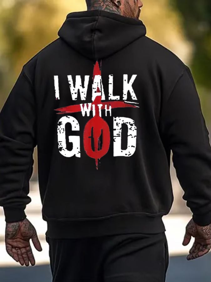 Men's Walk With God Printed Casual Hoodie