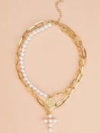 Vintage Style Cross Pearl Necklace