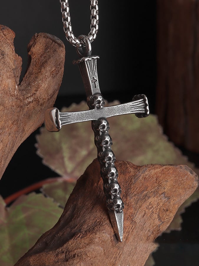 Men's Faith Vintage Cross Skull Ghost Titanium Necklace