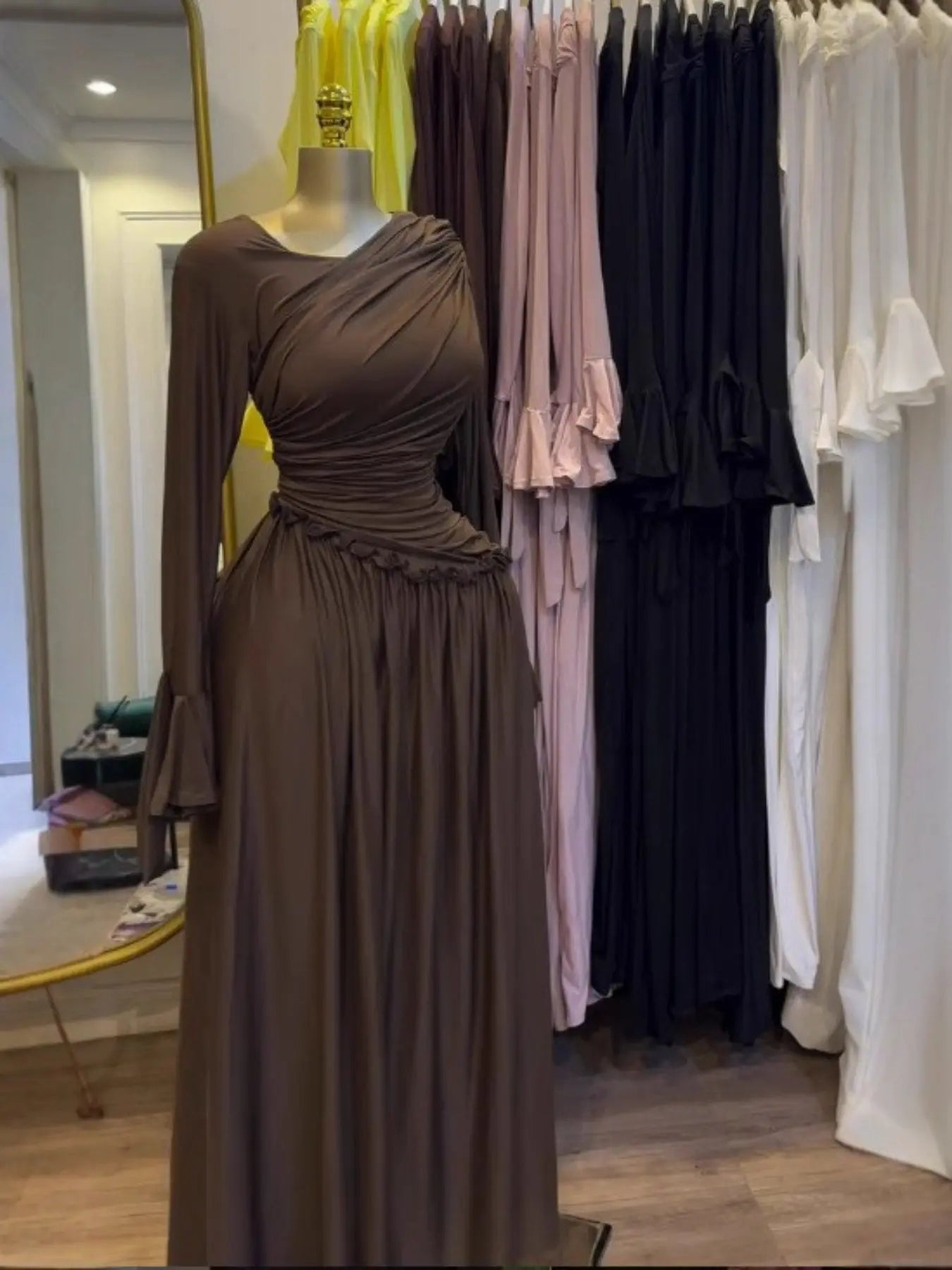 PULKRITU Elegant Chic Women's Long Sleeve O-Neck Big Swing Maxi Dress Woven, Fall & Winter Wear, Sweet Holiday Birthday Party Sexy Dress, Casual Style
