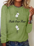 Women's Casual Faith Overcomes Fear Cross Colored Cotton Long-Sleeved T-Shirt