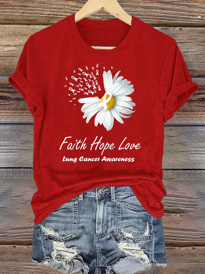 Women's  Faith Hope Love Lung Cancer Awarenes Apparel Print  T-Shirt