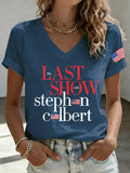 V-Neck Retro Last Show Print T-Shirt