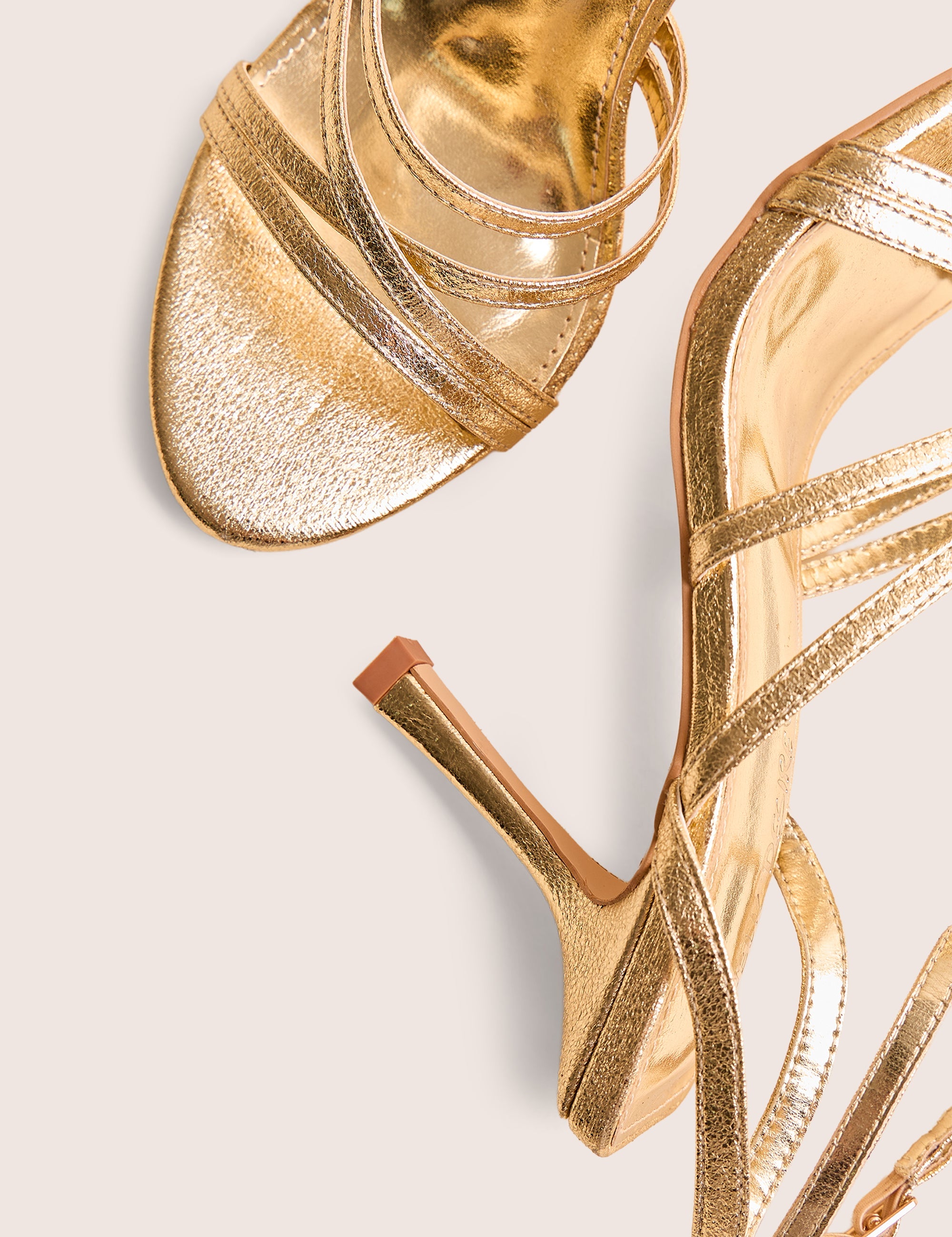 Free Spirit Wide Fit Gold Strappy Round Toe Mid Heels