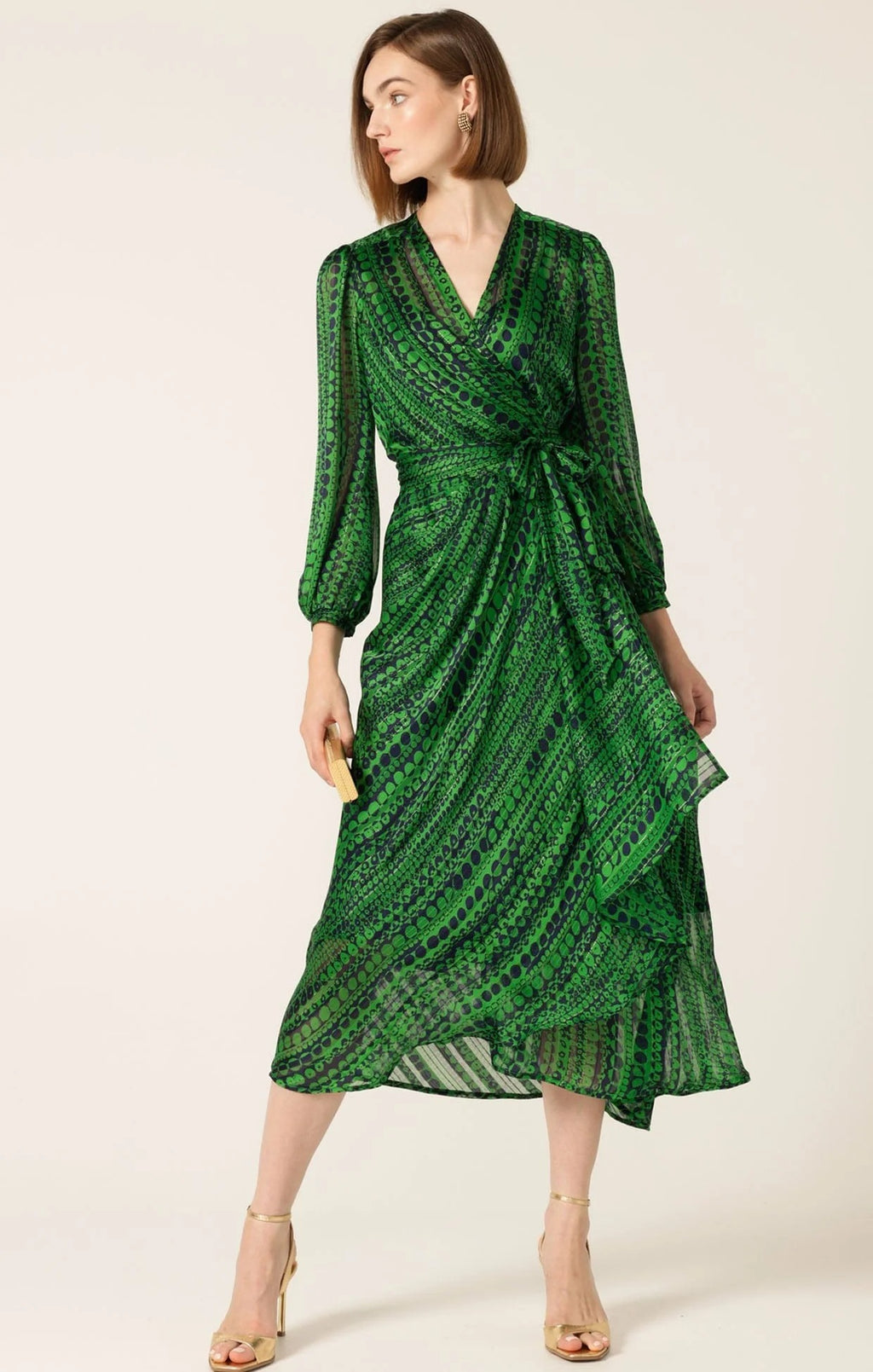 Midi Wrap Dress In Navy Green