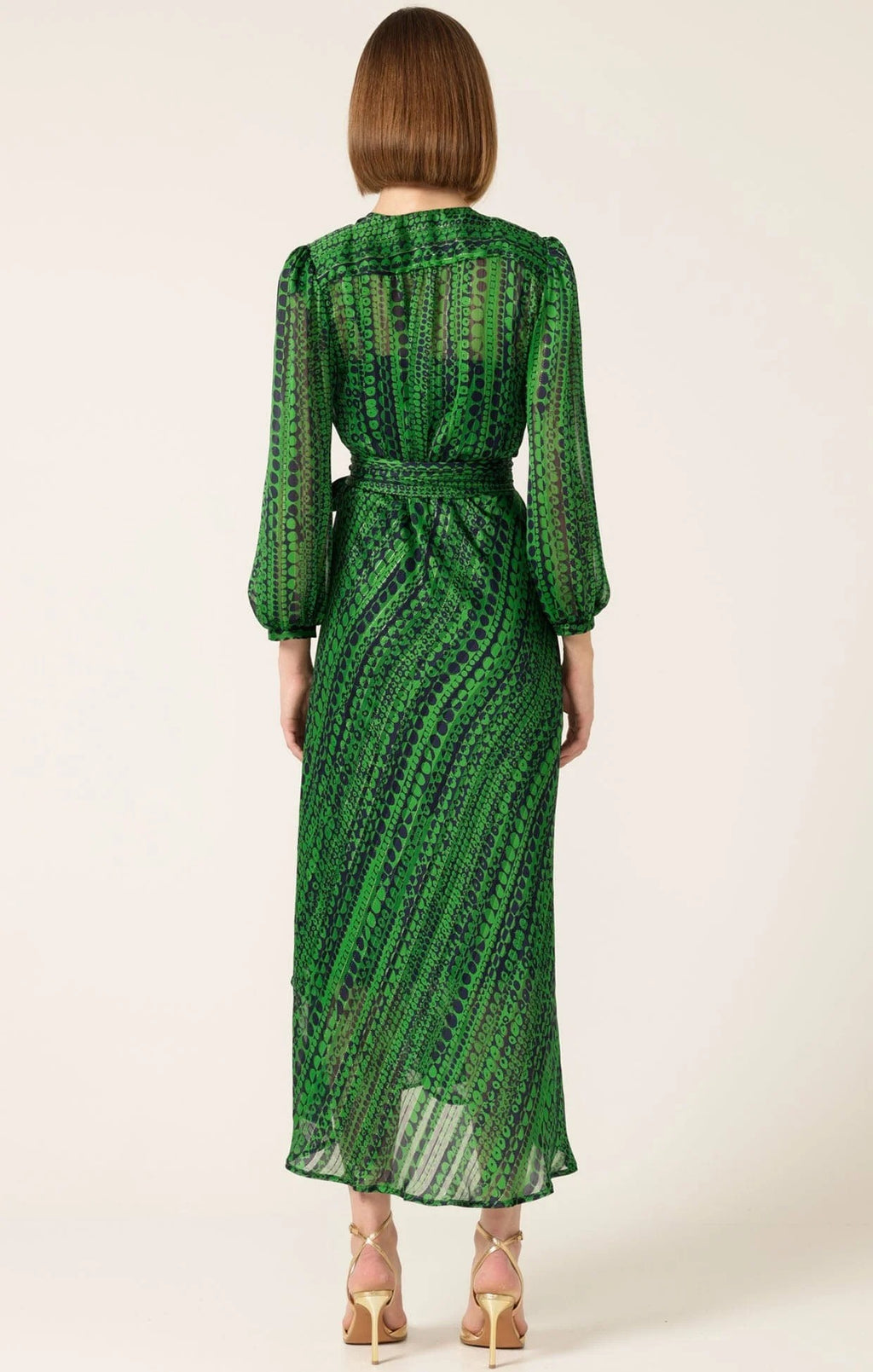 Midi Wrap Dress In Navy Green