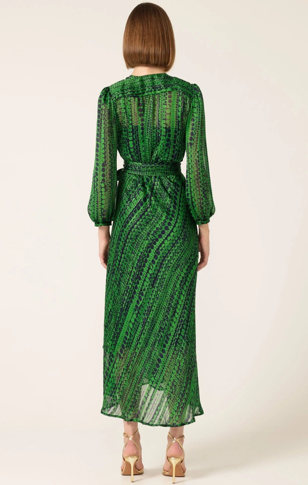 Midi Wrap Dress In Navy Green