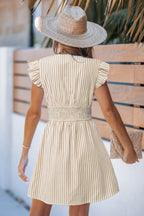 Blue Striped V-Neck Flutter Sleeve Mini Dress