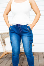 Florence Denim Joggers in Dark Blue